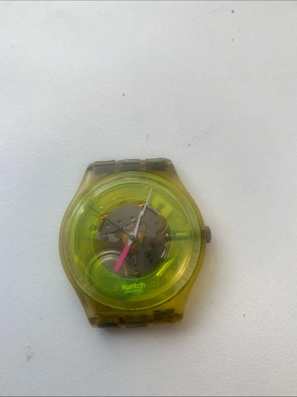 Vintage Swatch Neon Yellow-Green Transparent Skeleton Watch. - Picture 1 of 2